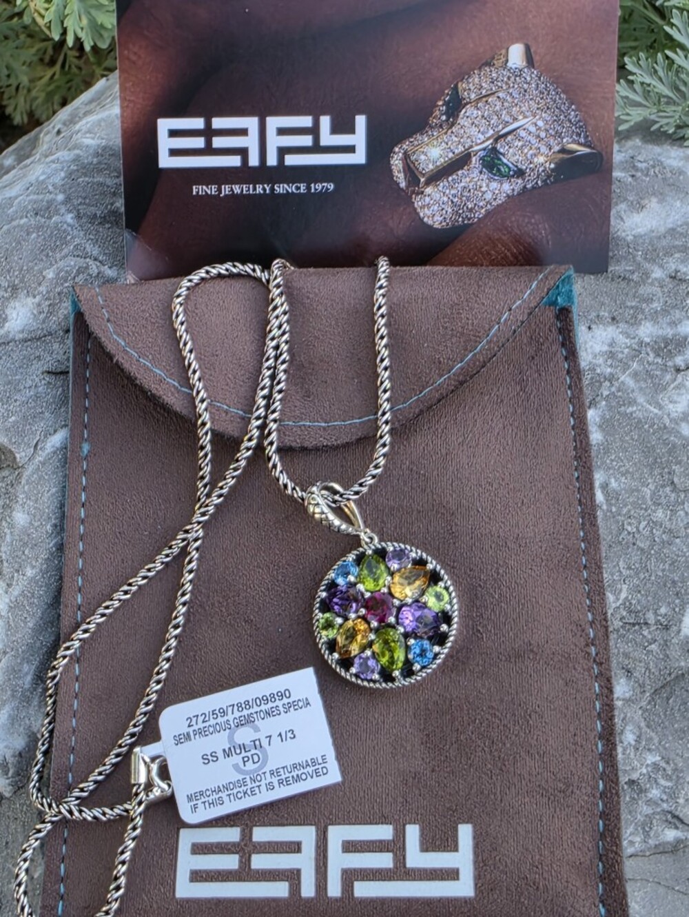 EFFY Multi-Gemstone Disc 18" Pendant Necklace Sterling Silver NWT